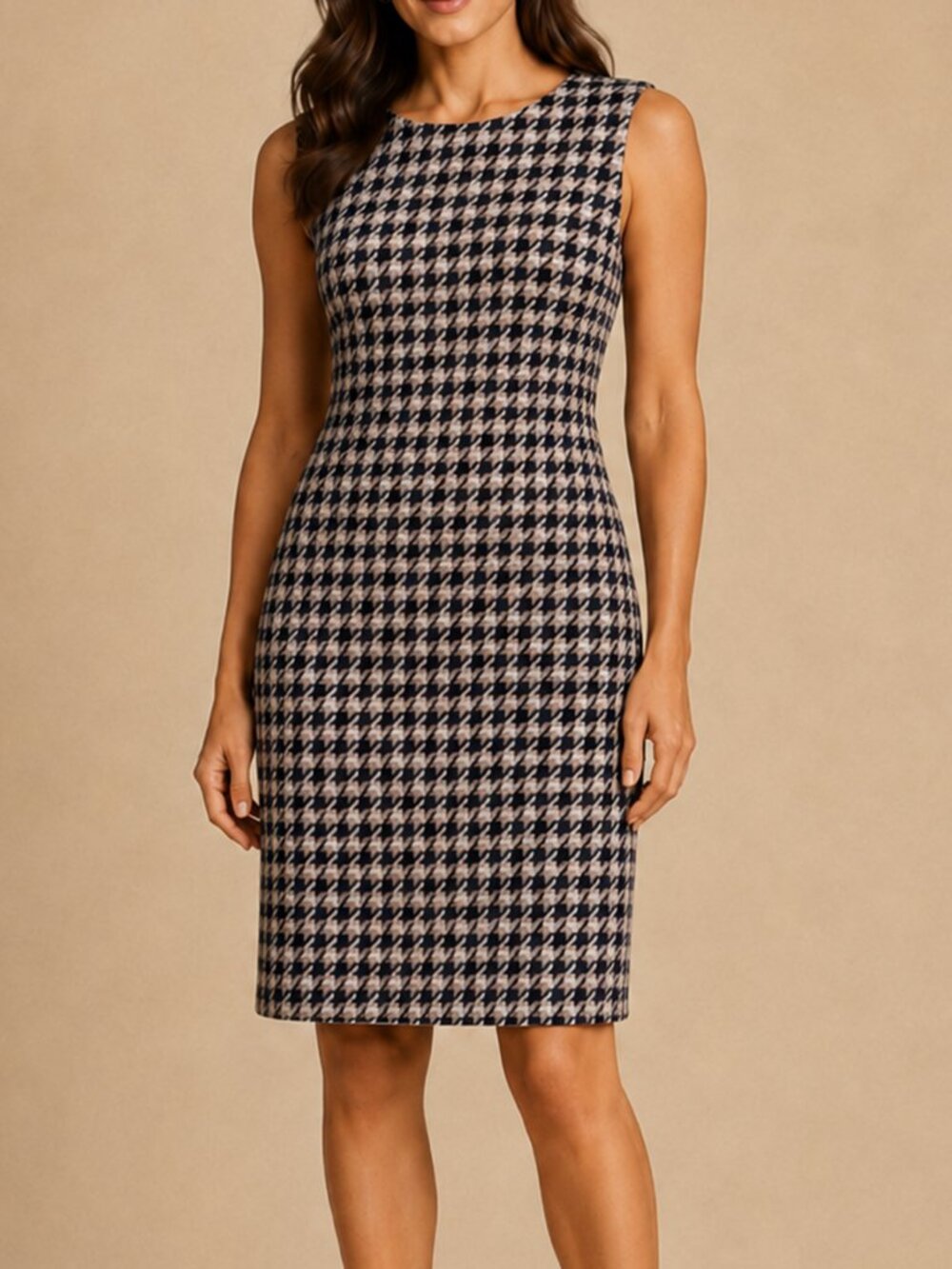 Peserico Houndstooth Cotton Sheath Dress Made in Italy IT 48